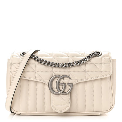 Gucci Calfskin Matelasse Aria Small GG Marmont Shoulder Bag Mystic White 1 of 10