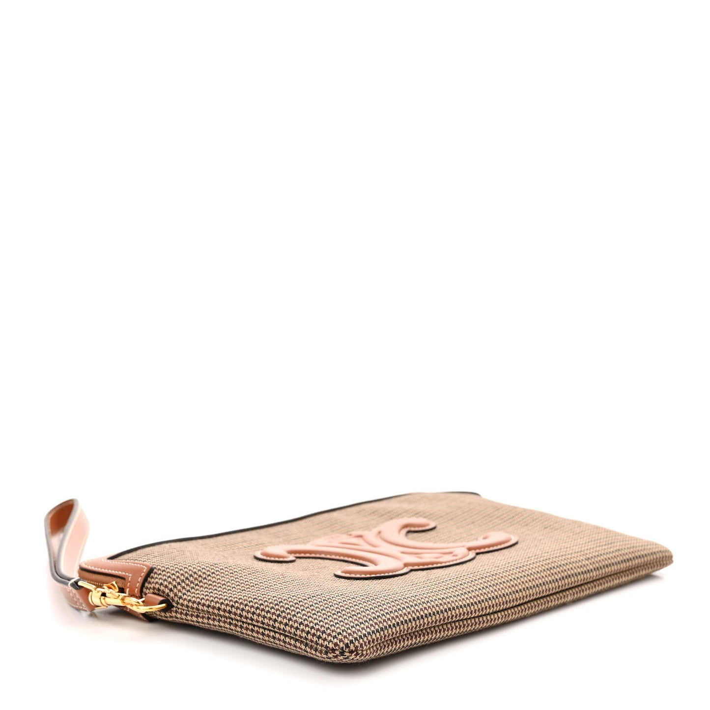 Textile Calfskin Pied De Poule Print Triomphe Striped Small Pouch Multicolor