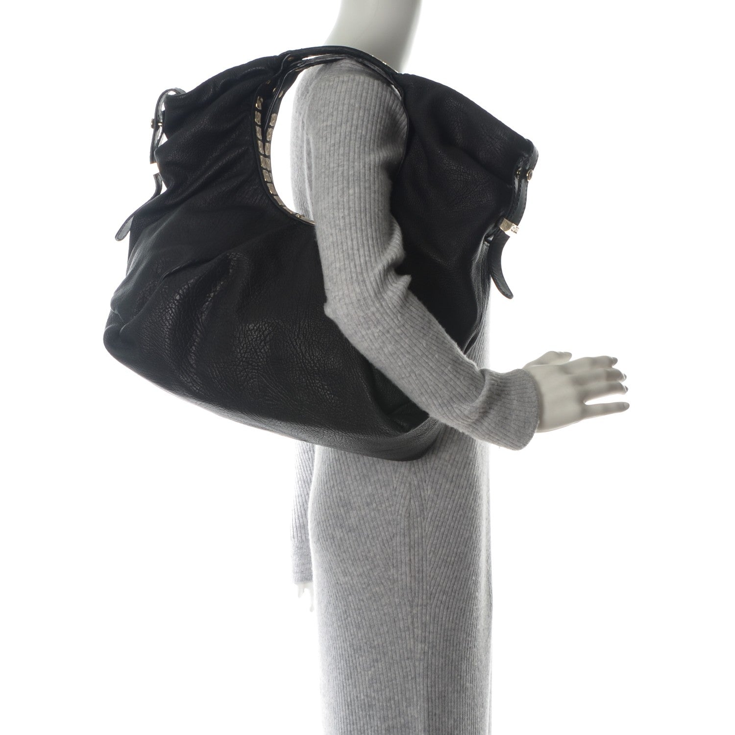 Jimmy Choo Grained Calfskin Studded Sylvia Hobo Black 2 of 7