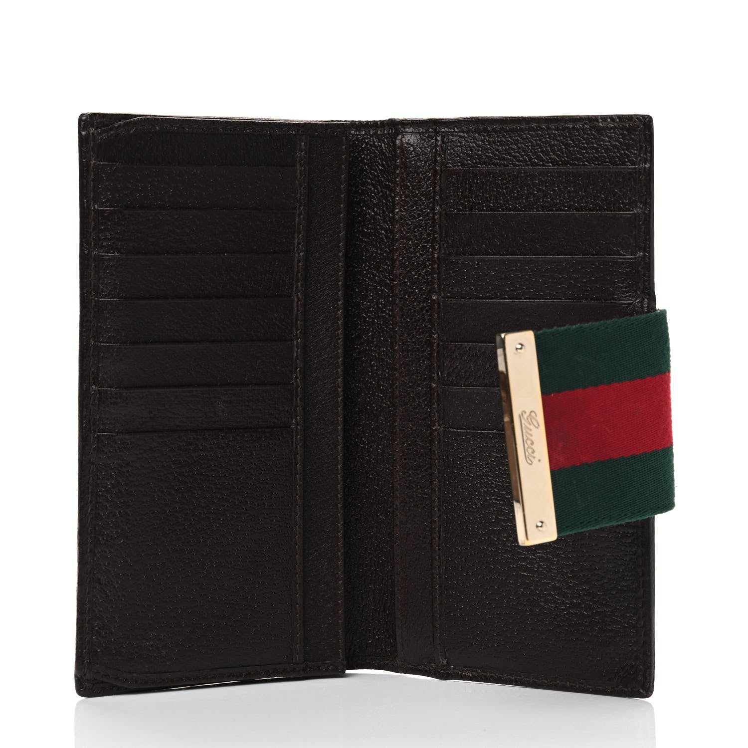 Gucci Monogram Calfskin Ladies Web Continental Wallet Beige Ebony Cocoa 4 of 7