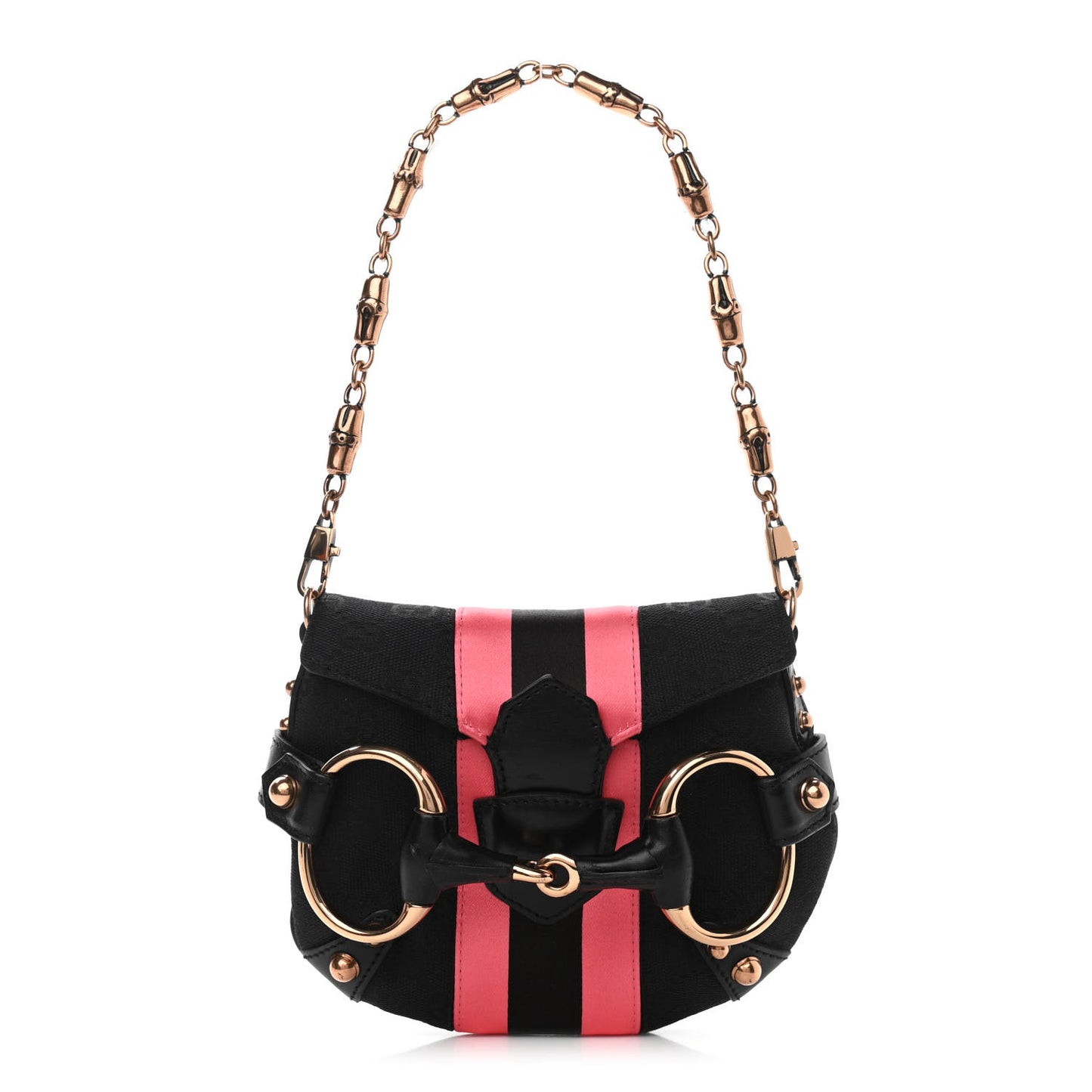 Monogram Horsebit Web Flap Bag Black Pink