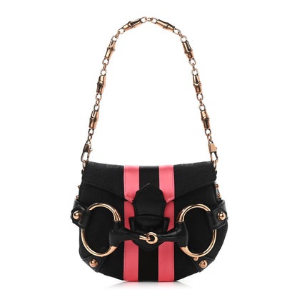 Gucci Monogram Horsebit Web Flap Bag Black Pink 1 of 12