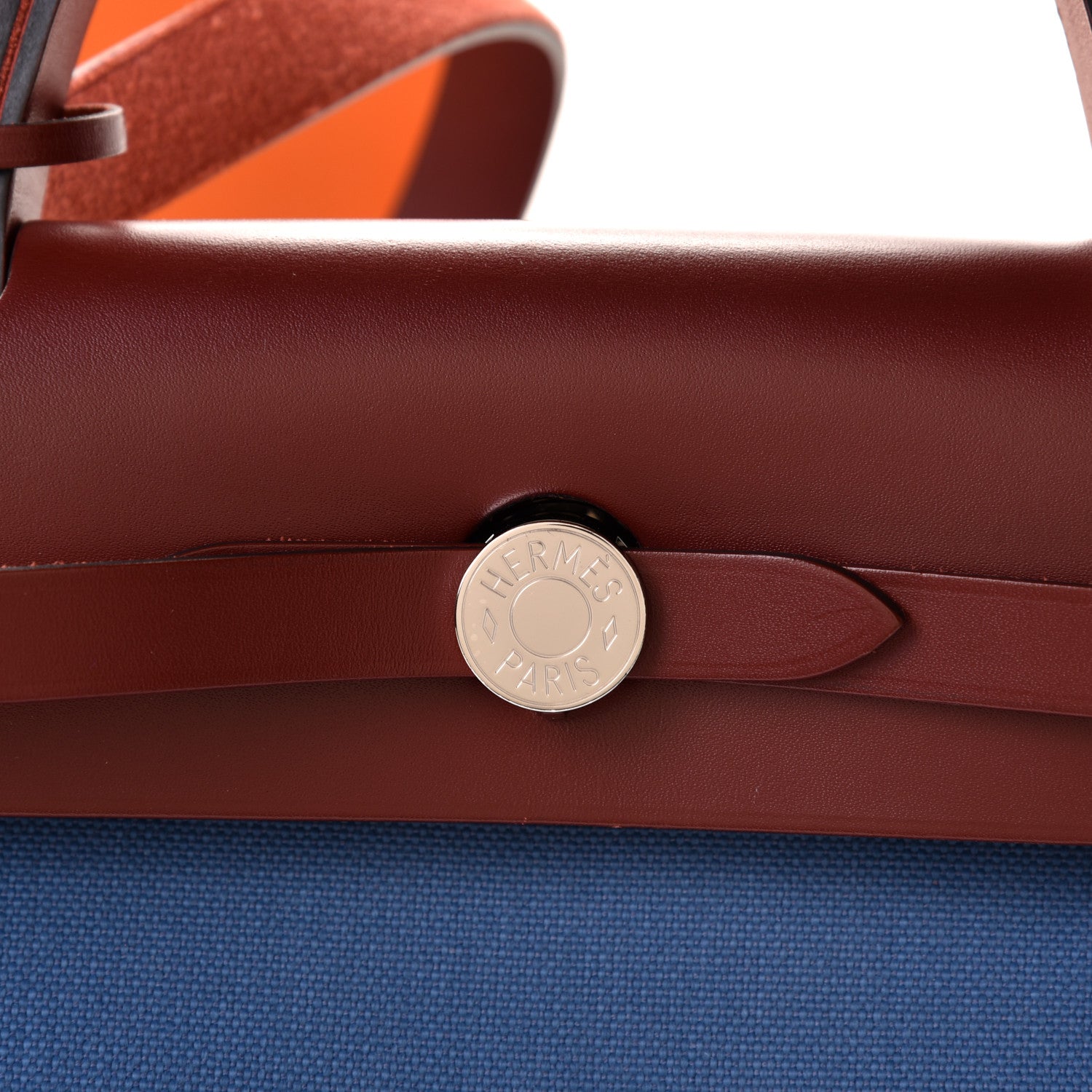 Hermes Vache Hunter Toile Militaire Herbag Zip 31 PM Bleu Agate Rouge H 5 of 7