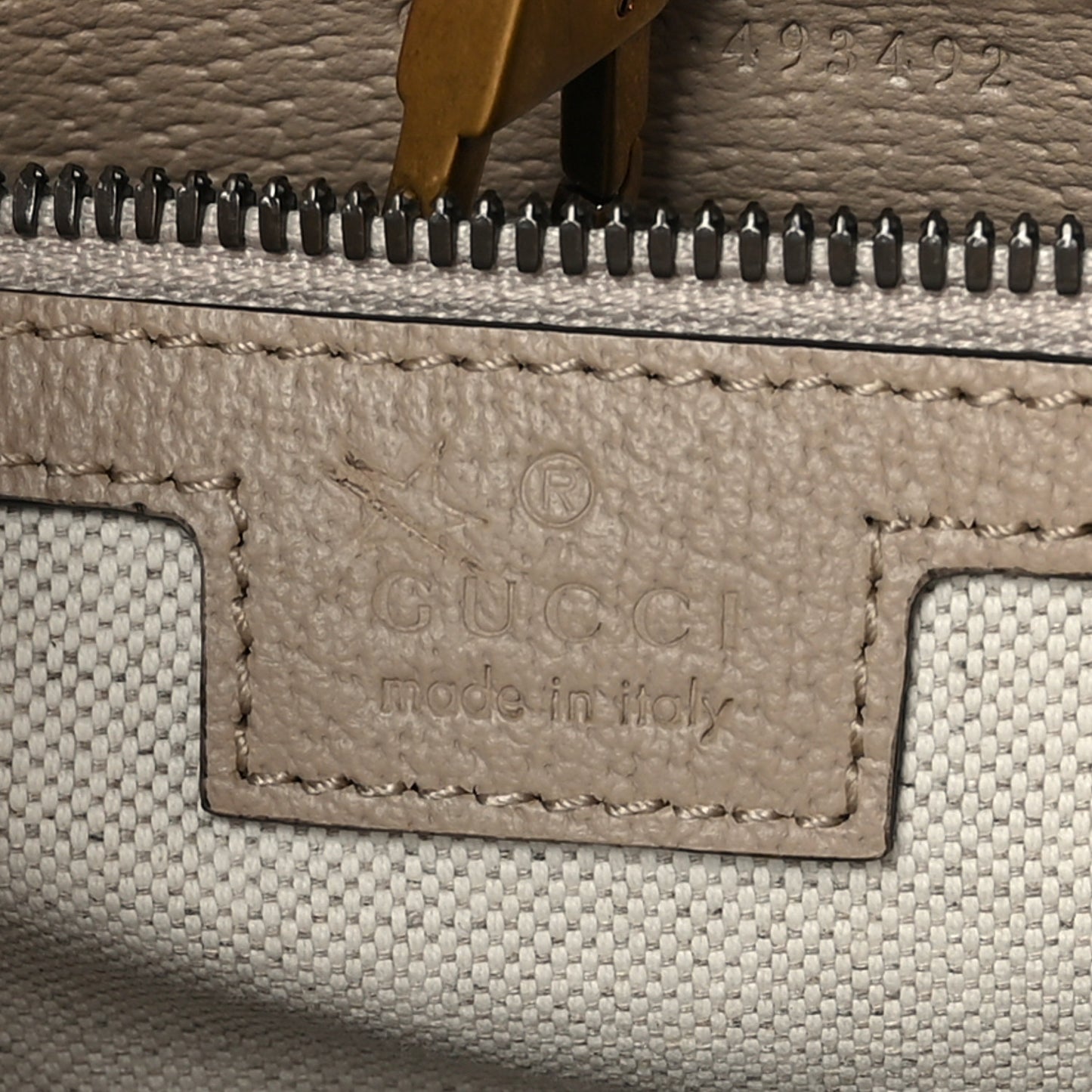 GG Supreme Monogram Textured Dollar Calfskin Small Retro Interlocking G Tote Bag Beige Mystic White Oatmeal