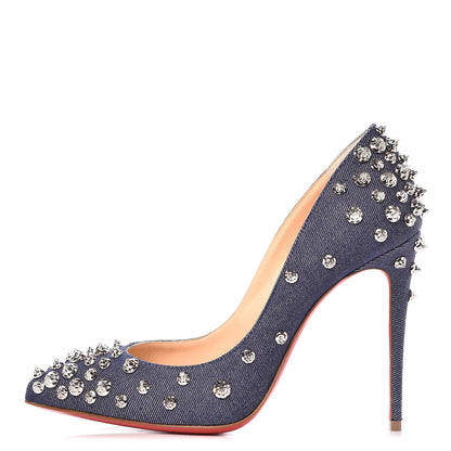 Christian Louboutin Denim Studded Aimantaclou 100 Pumps 36 Blue Silver 1 of 9