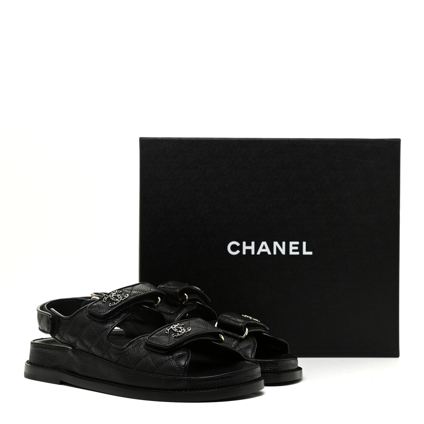 Grained Calfskin Velcro Dad Sandals 37.5 Black