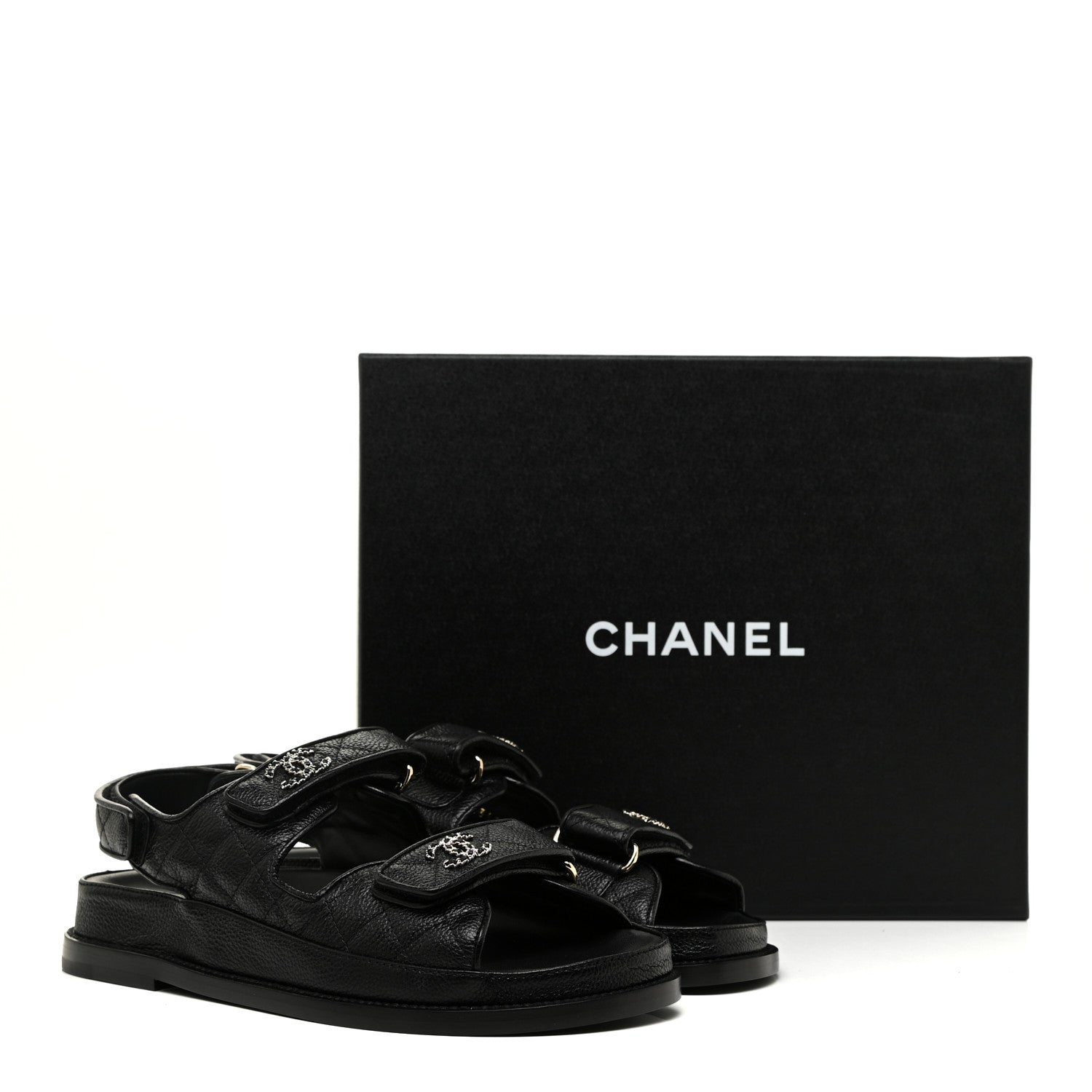 Chanel Grained Calfskin Velcro Dad Sandals 37.5 Black 8 of 8