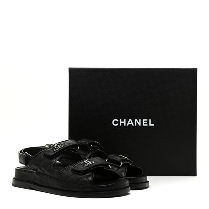 Chanel Grained Calfskin Velcro Dad Sandals 37.5 Black 8 of 8