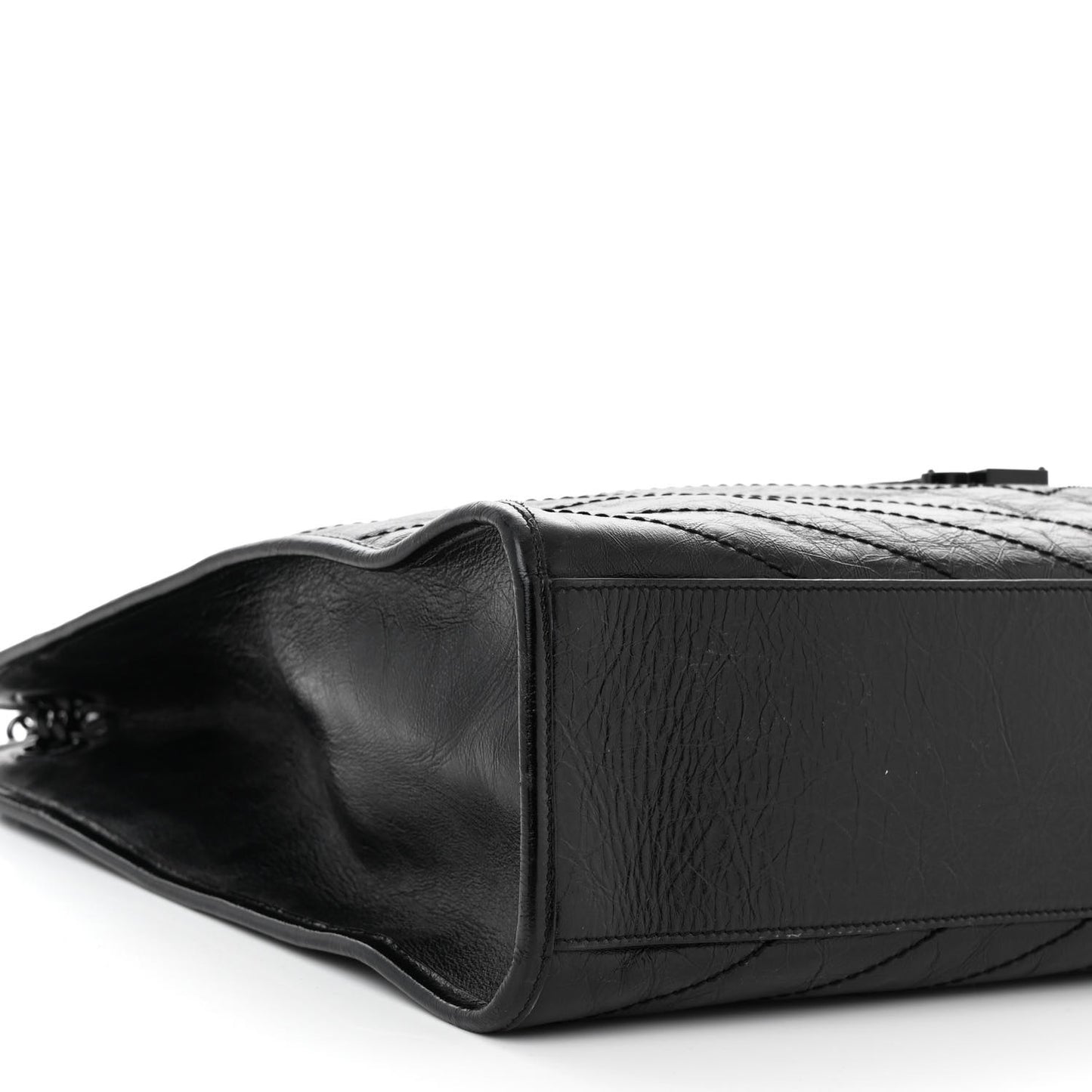 Crinkled Calfskin Matelasse Monogram Large Niki Shopper Tote Black
