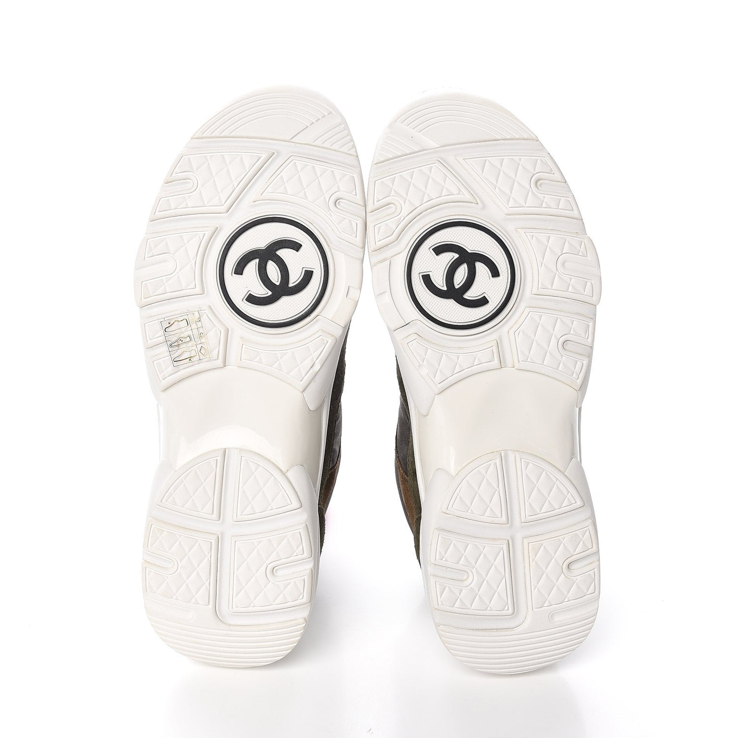Fabric Calfskin Suede CC Womens Sneakers 39 Khaki