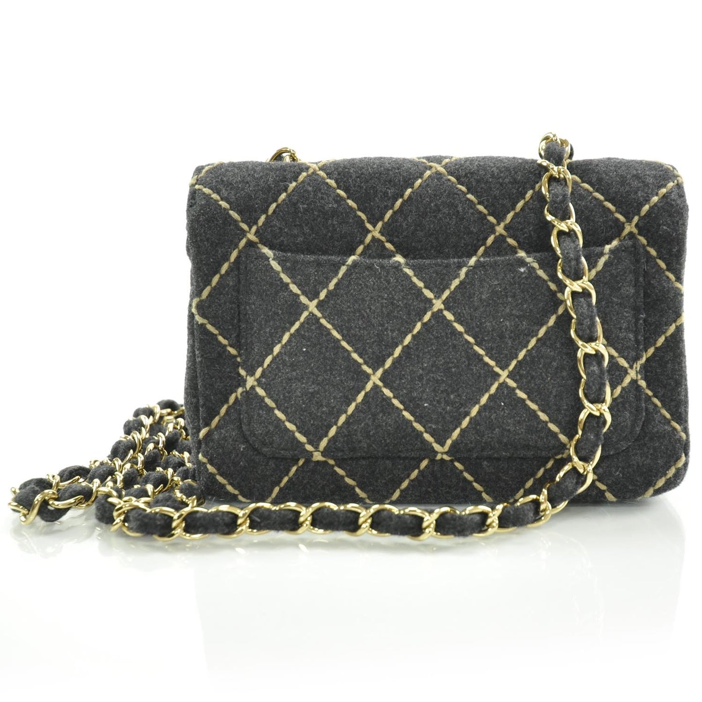 Wool Contrast Stitch Surpique Mini Flap Charcoal