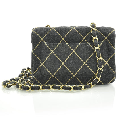Chanel Wool Contrast Stitch Surpique Mini Flap Charcoal 4 of 12