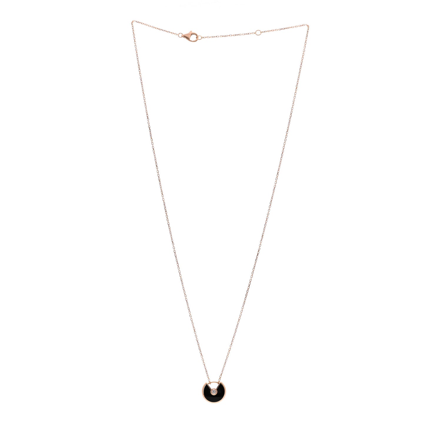 18K Pink Gold Diamond Black Onyx XS Amulette de Cartier Pendant Necklace