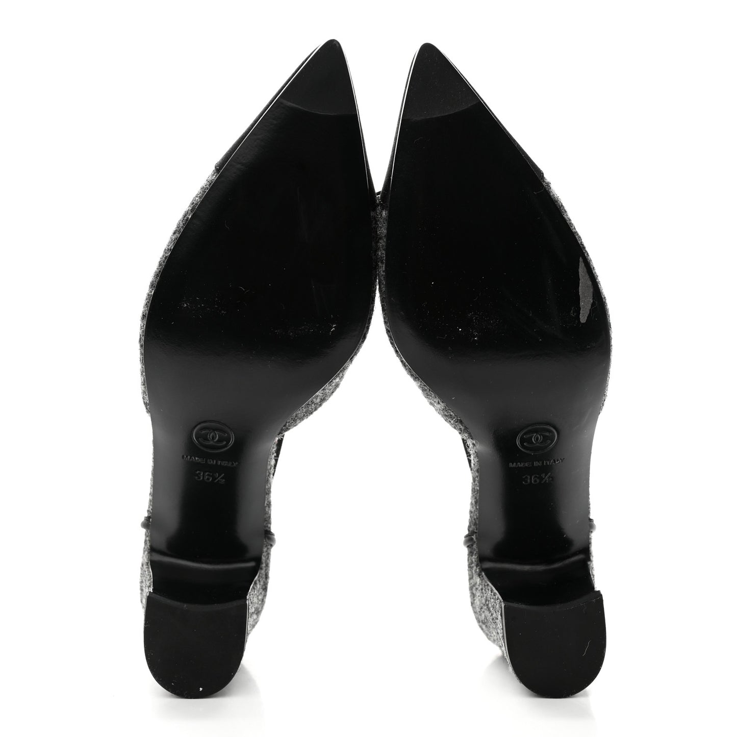 Tweed Satin Slingback Cap Toe Bow Pumps 36.5 Grey Black