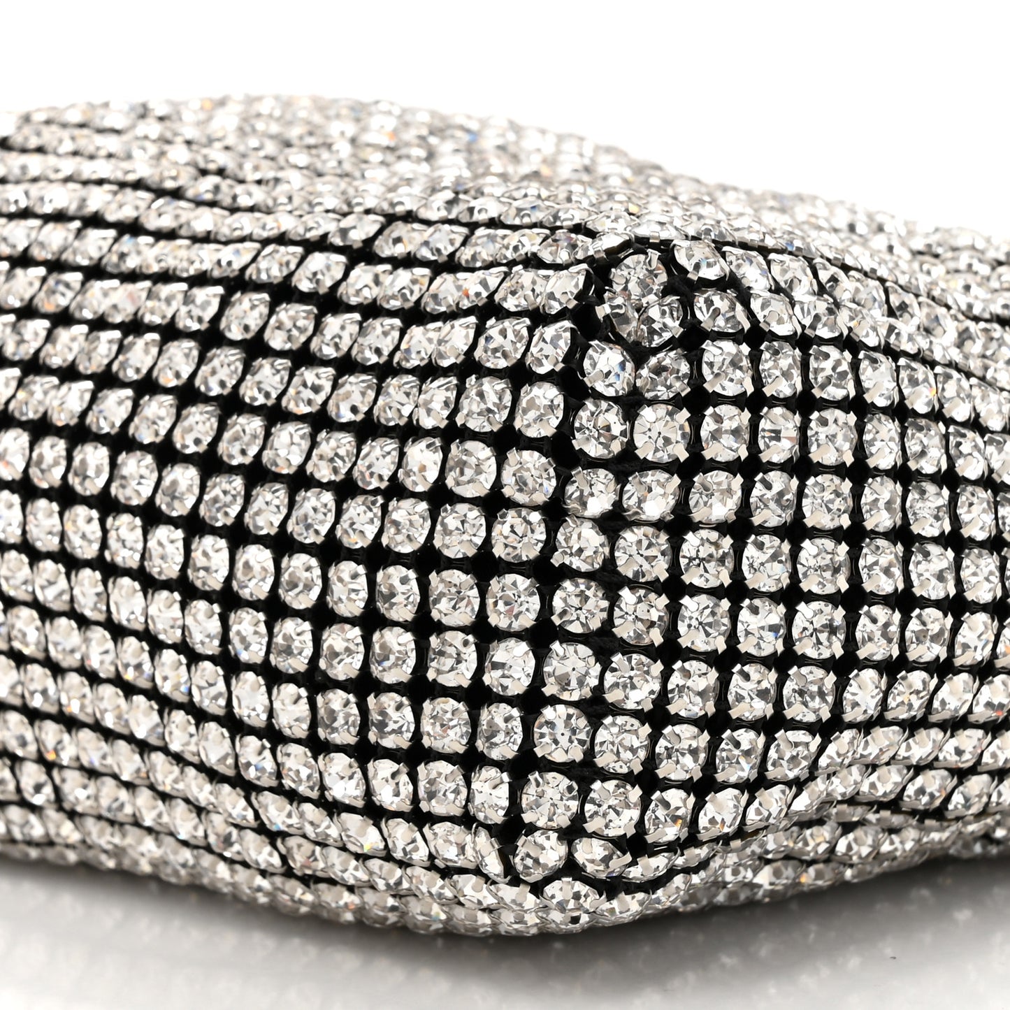 Mesh Crystal Rhinestone Mini Heiress Pouch Black Silver