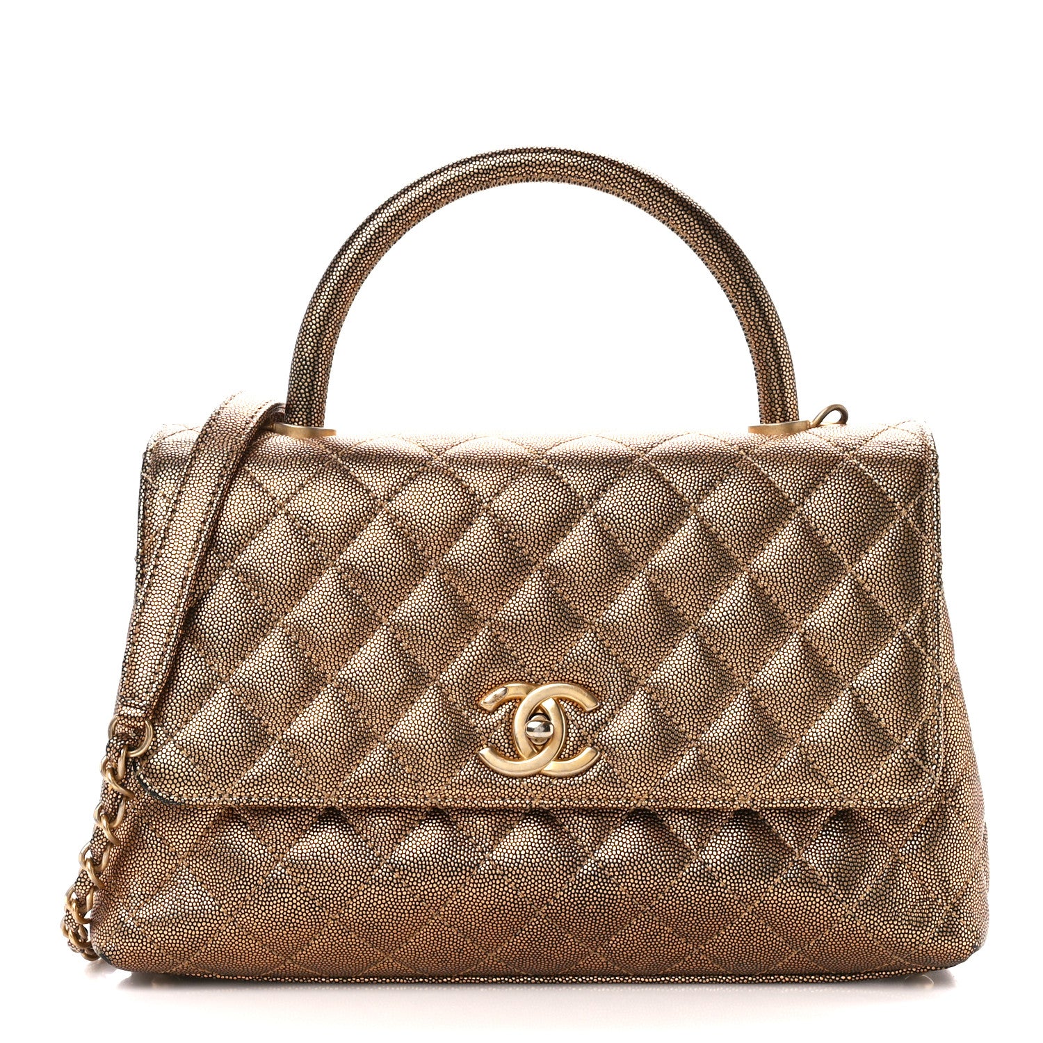 Chanel Metallic Caviar Quilted Small Coco Handle Flap Bronze 1 of 14