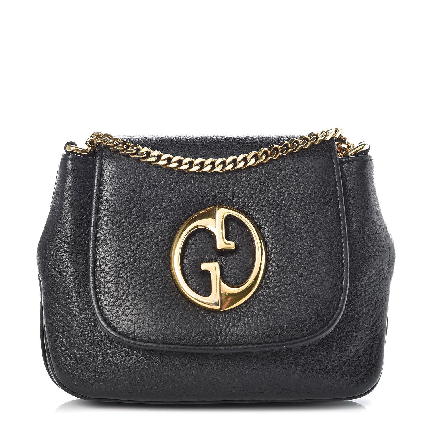 Gucci Pebbled Calfskin Small 1973 Chain Shoulder Bag Black 1 of 10