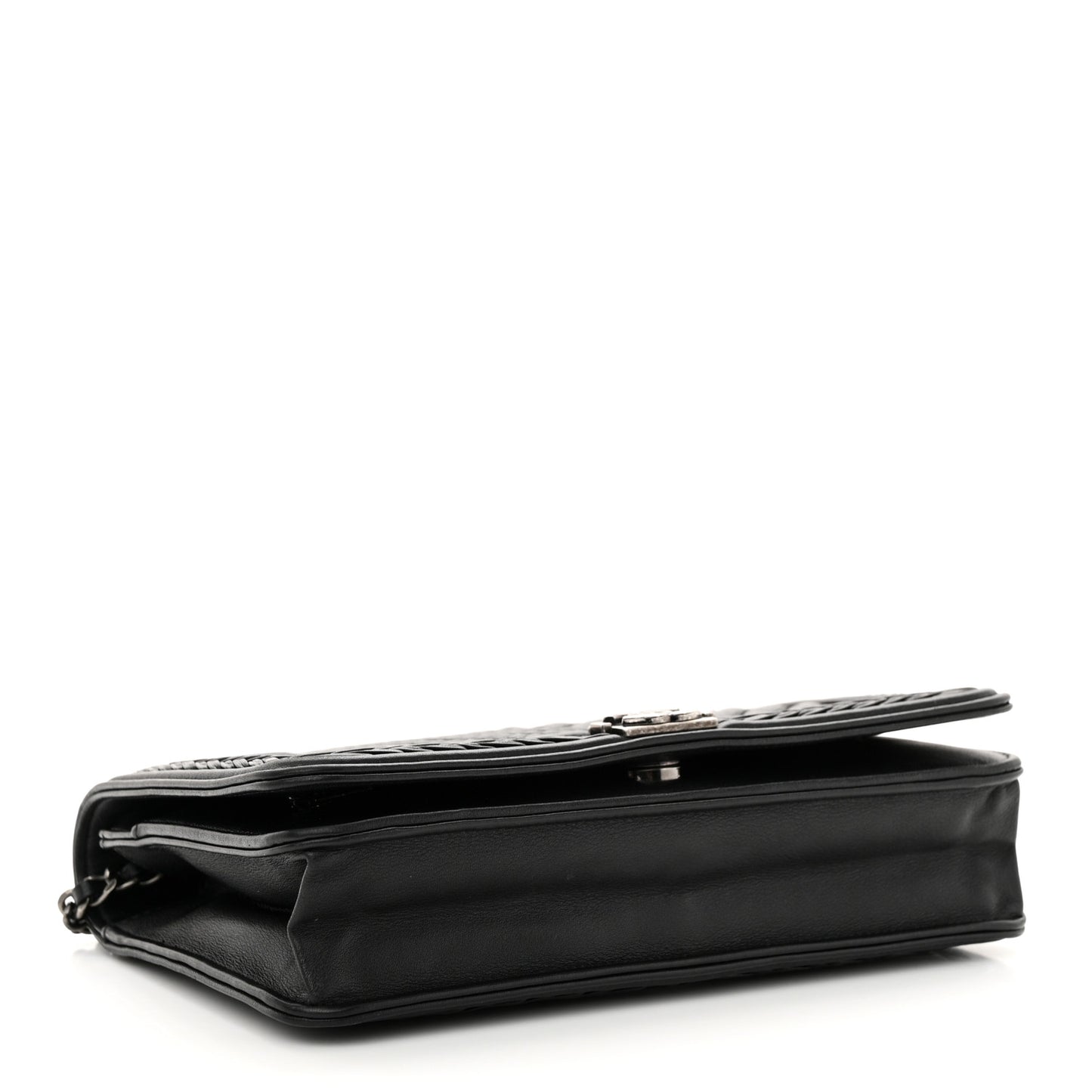 Calfskin Chevron Quilted Braided Boy Wallet On Chain WOC Black