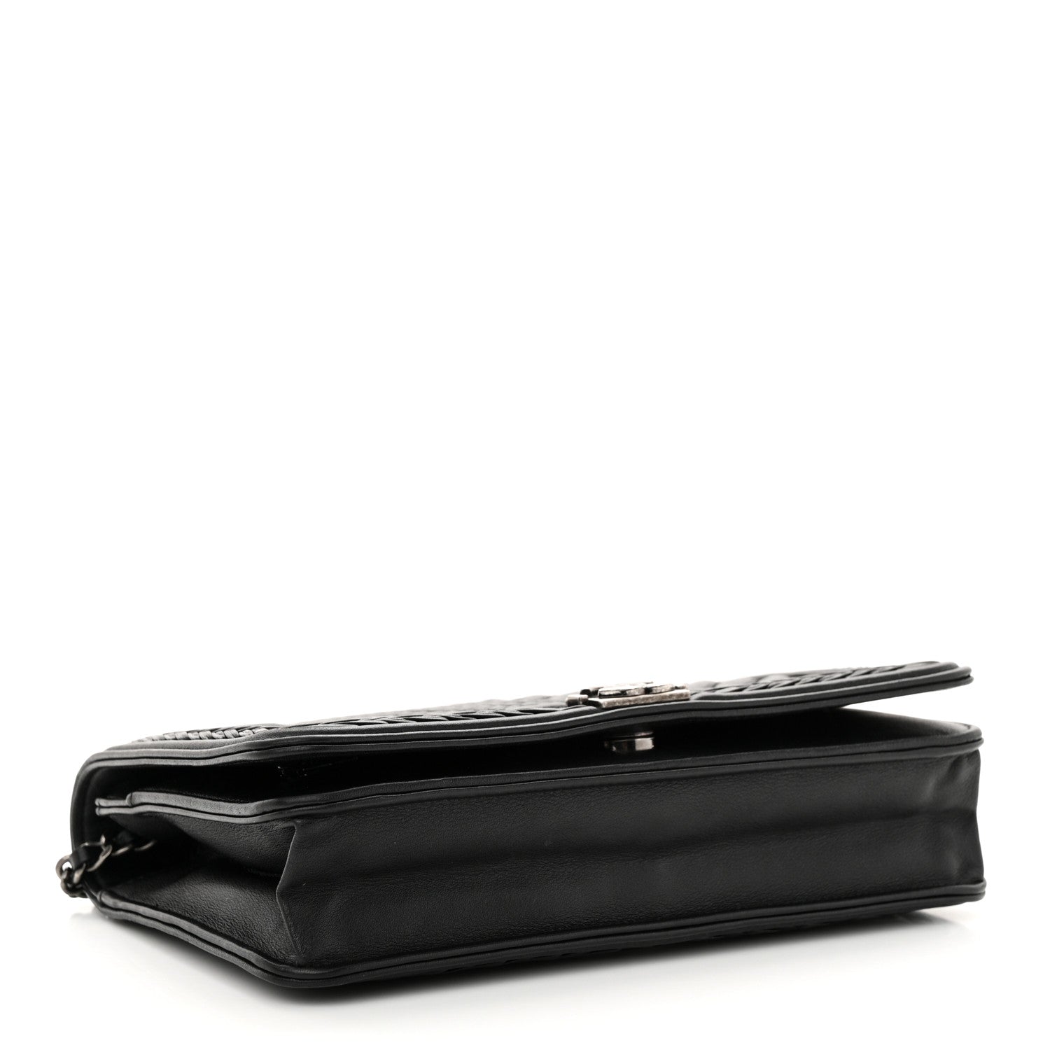Chanel Calfskin Chevron Quilted Braided Boy Wallet On Chain WOC Black 4 of 14