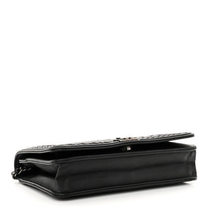 Chanel Calfskin Chevron Quilted Braided Boy Wallet On Chain WOC Black 4 of 14