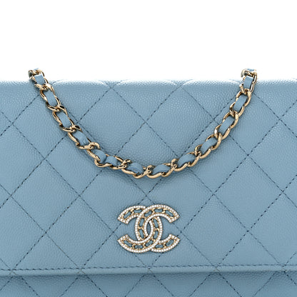 Chanel Caviar Quilted Crystal CC Wallet On Chain WOC Light Blue 9 of 12