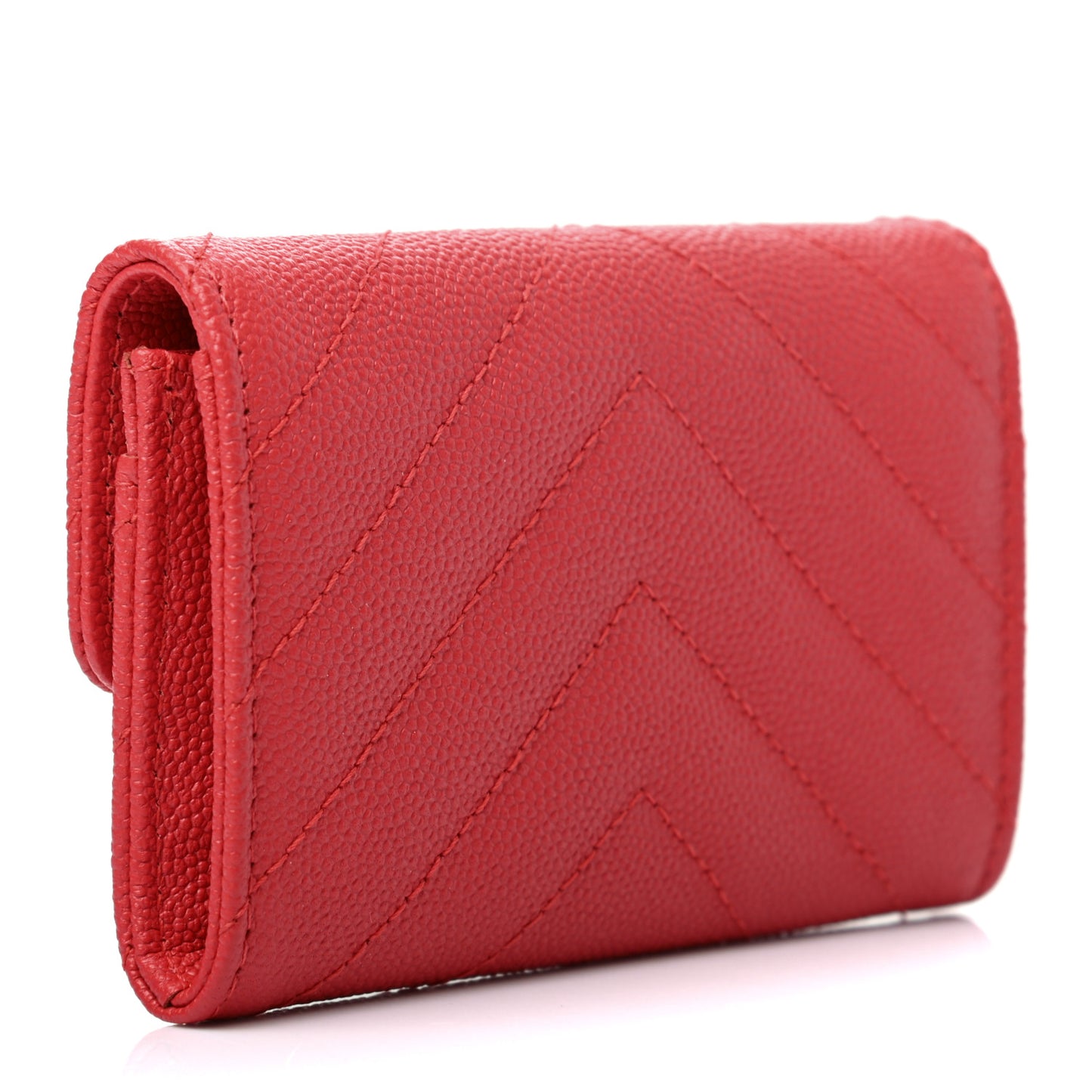 Caviar Chevron Quilted Flap Card Holder Red