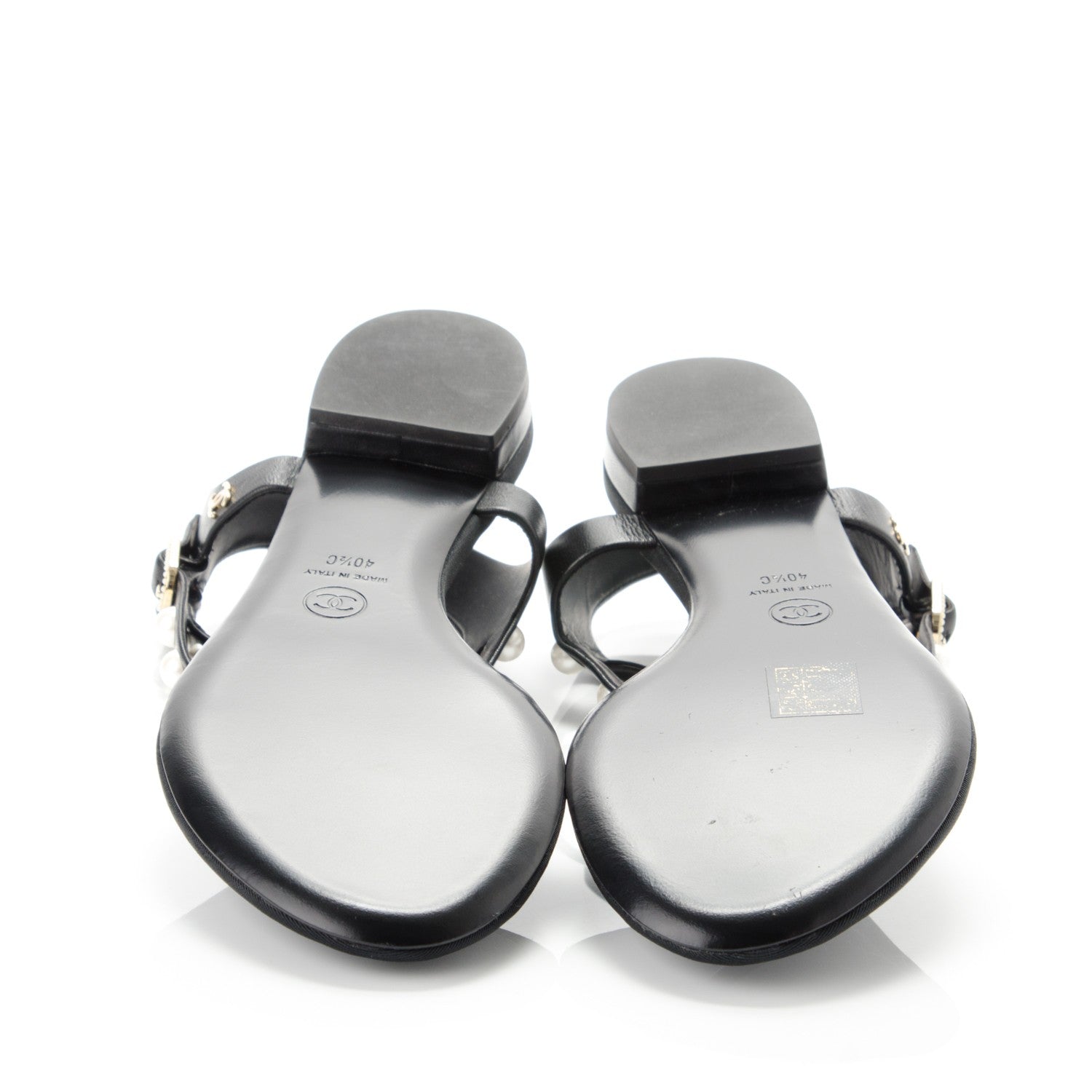 Chanel Lambskin Pearl Thong Sandals 40.5 Black 5 of 7
