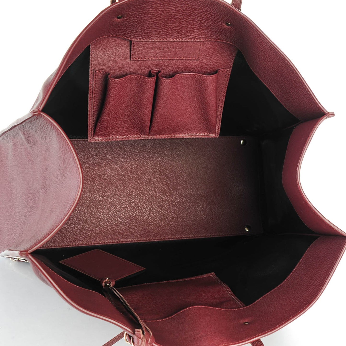 Grained Calfskin Gold Metallic Edge Hardware Papier A4 Tote Bordeaux