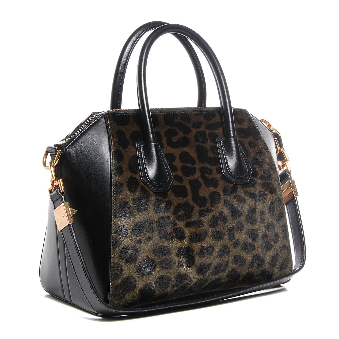Calf Hair Smooth Calfskin Leopard Print Small Antigona Black