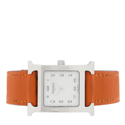 Hermes Stainless Steel Swift 21mm Heure H Hour Quartz Watch Orange 2 of 5