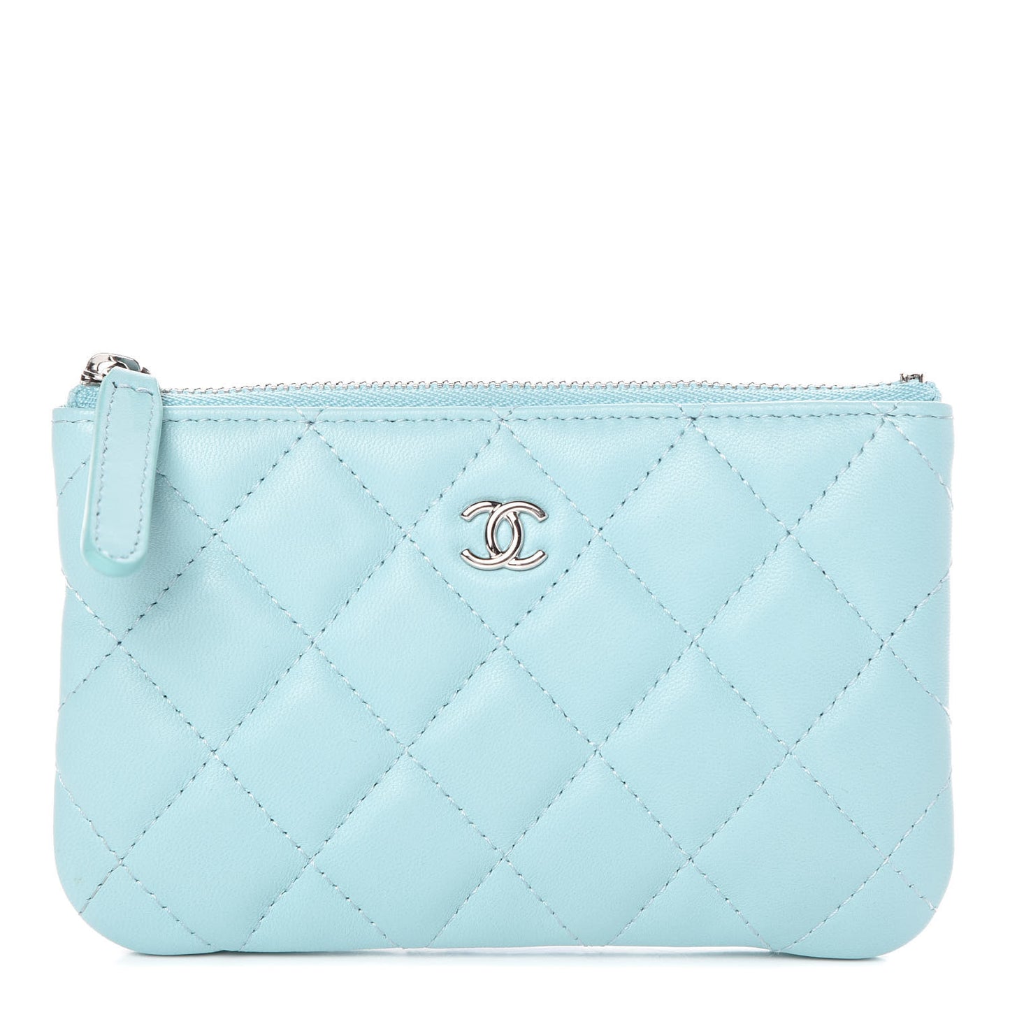 Lambskin Quilted Small Cosmetic Case Light Blue