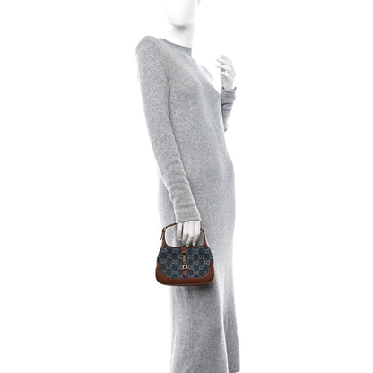Gucci New Denim GG Monogram Calfskin Mini Jackie 1961 Hobo Blue Tea Cuir 2 of 10