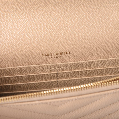 Saint Laurent Grain De Poudre Matelasse Chevron Monogram Envelope Chain Wallet Nude Powder 6 of 9