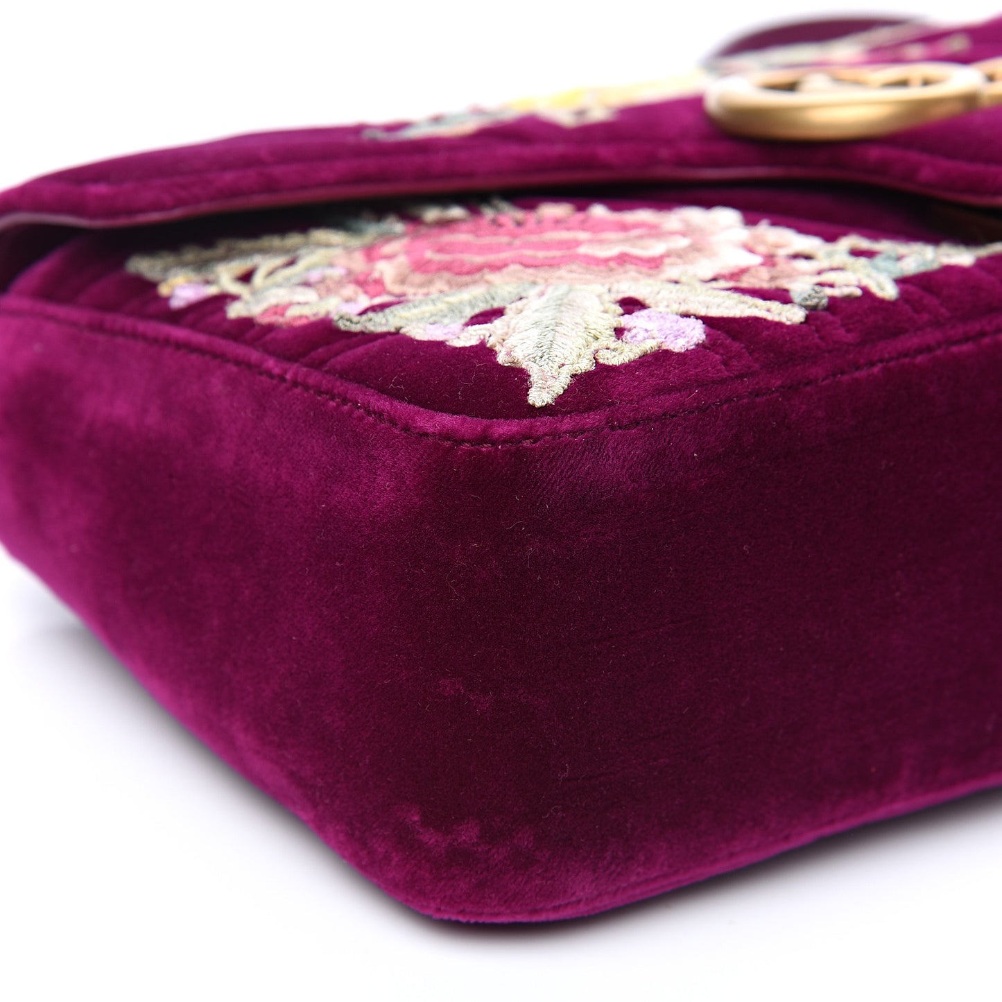 Velvet Matelasse Embroidered Small GG Marmont Shoulder Bag Fuchsia Violet Cyclamen
