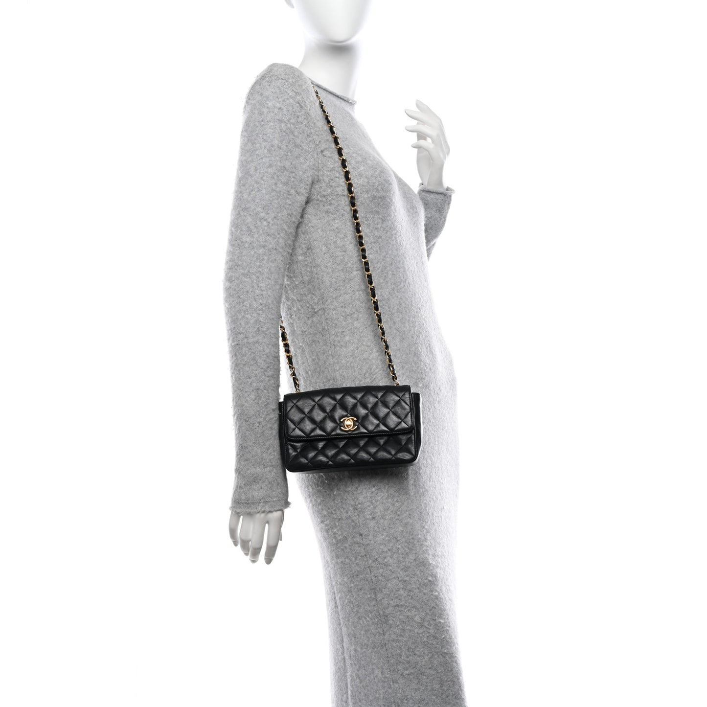 Lambskin Quilted Mini Rectangular Flap Black