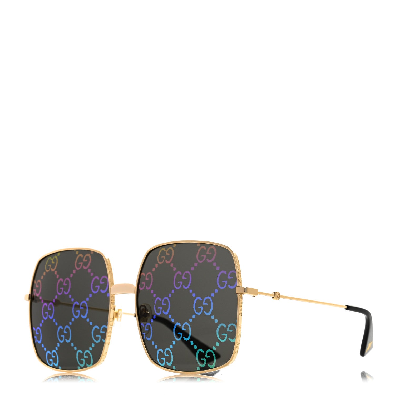Gucci Metal Rectangular Frame Sunglasses GG0414S Gold Multicolor 1 of 10