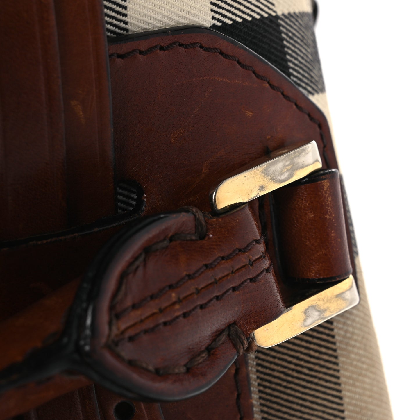 House Check Bridle Calfskin Medium Alchester Bowling Bag Dark Tan