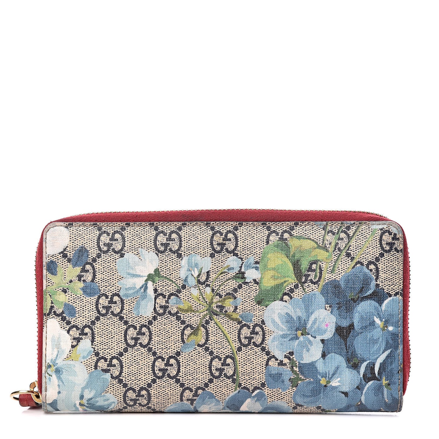 GG Supreme Monogram Blooms Zip Around Wallet Blue Red