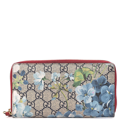 Gucci GG Supreme Monogram Blooms Zip Around Wallet Blue Red 1 of 14