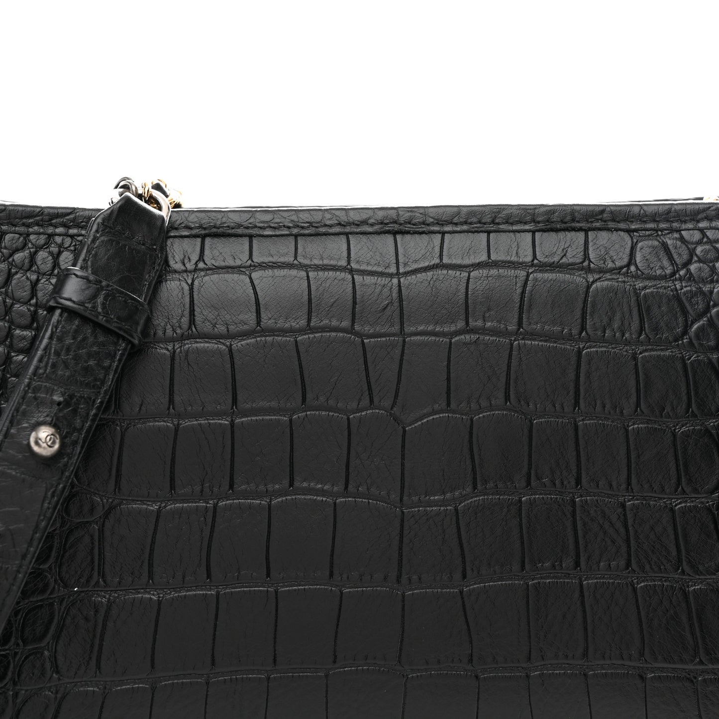 Crocodile Embossed Calfskin Medium Gabrielle Cocodile Hobo Black