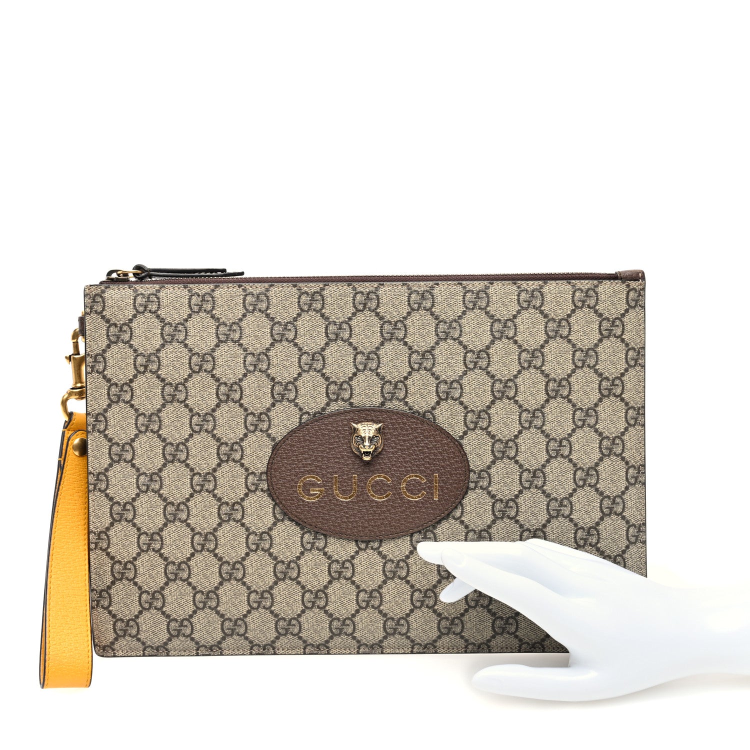 Gucci GG Supreme Monogram Neo Vintage Zip Wristlet Pouch Beige New Acero Crop 2 of 6