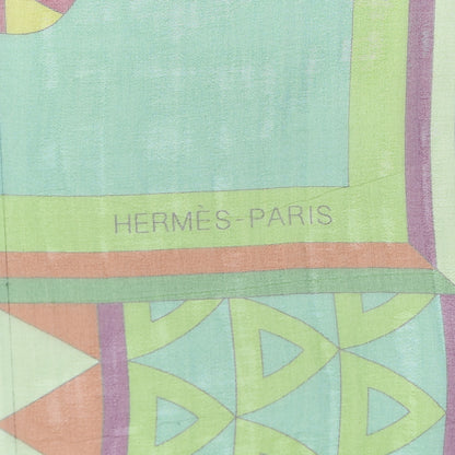 Hermes Silk Mousseline Chevaux De Karak Shawl 140 Vert Jaune Turquoise Petrole 3 of 4