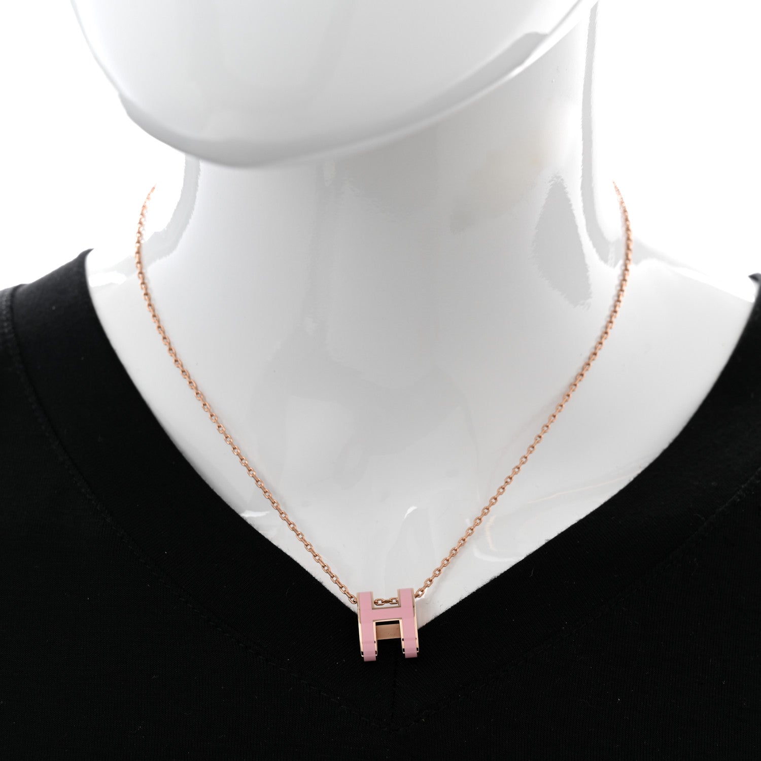 Hermes Lacquered Rose Gold Pop H Pendant Necklace Rose Dragee 2 of 8