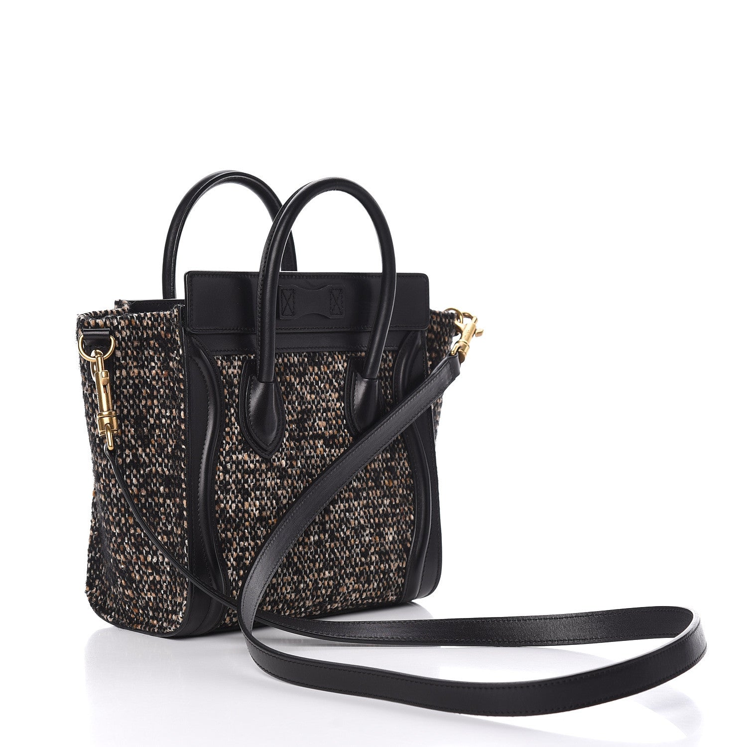 Celine Smooth Calfskin Tweed Nano Luggage Black 3 of 10