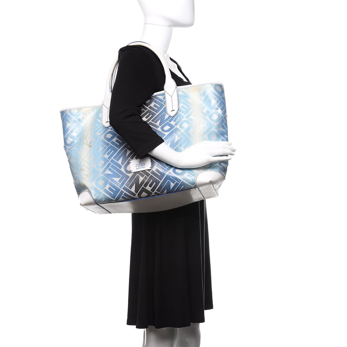 Calfskin Canvas Basket Sea Medium Tote White Blue