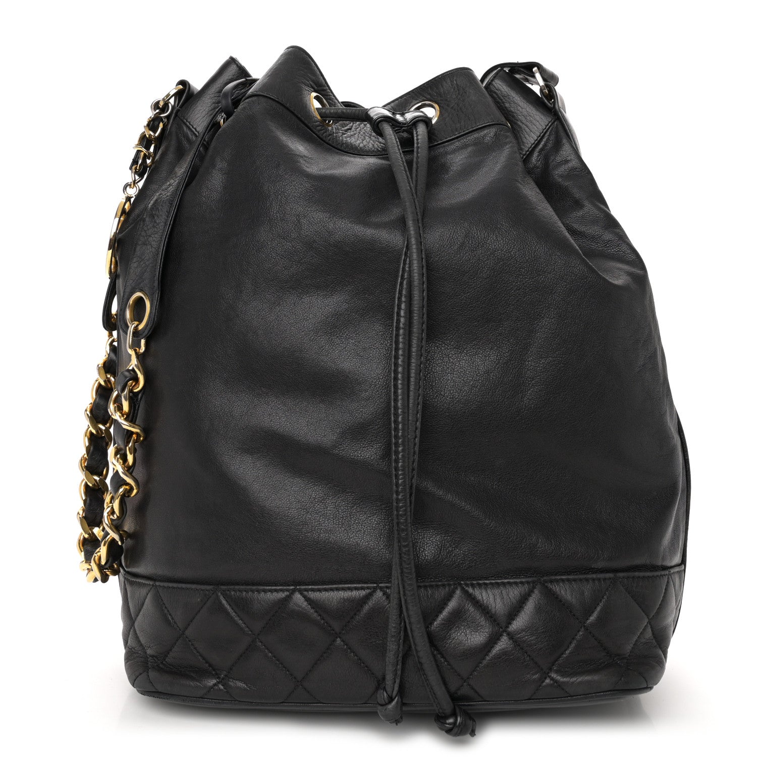 Chanel Lambskin Quilted Drawstring Bucket Bag Black 1 of 12