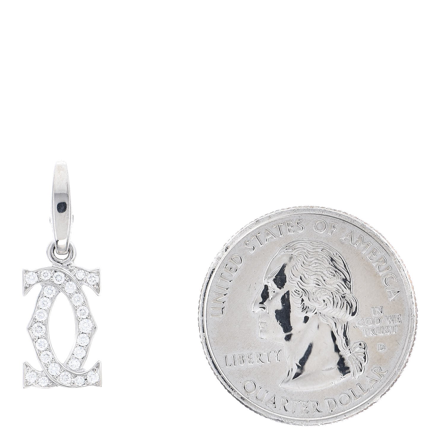 Cartier 18K White Gold Diamond Logo Charm 2 of 4