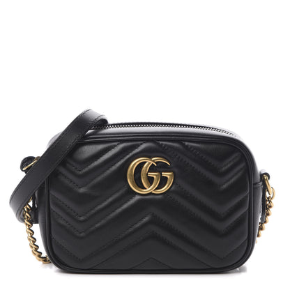 Gucci Calfskin Matelasse Mini GG Marmont Chain Shoulder Bag Black 1 of 12