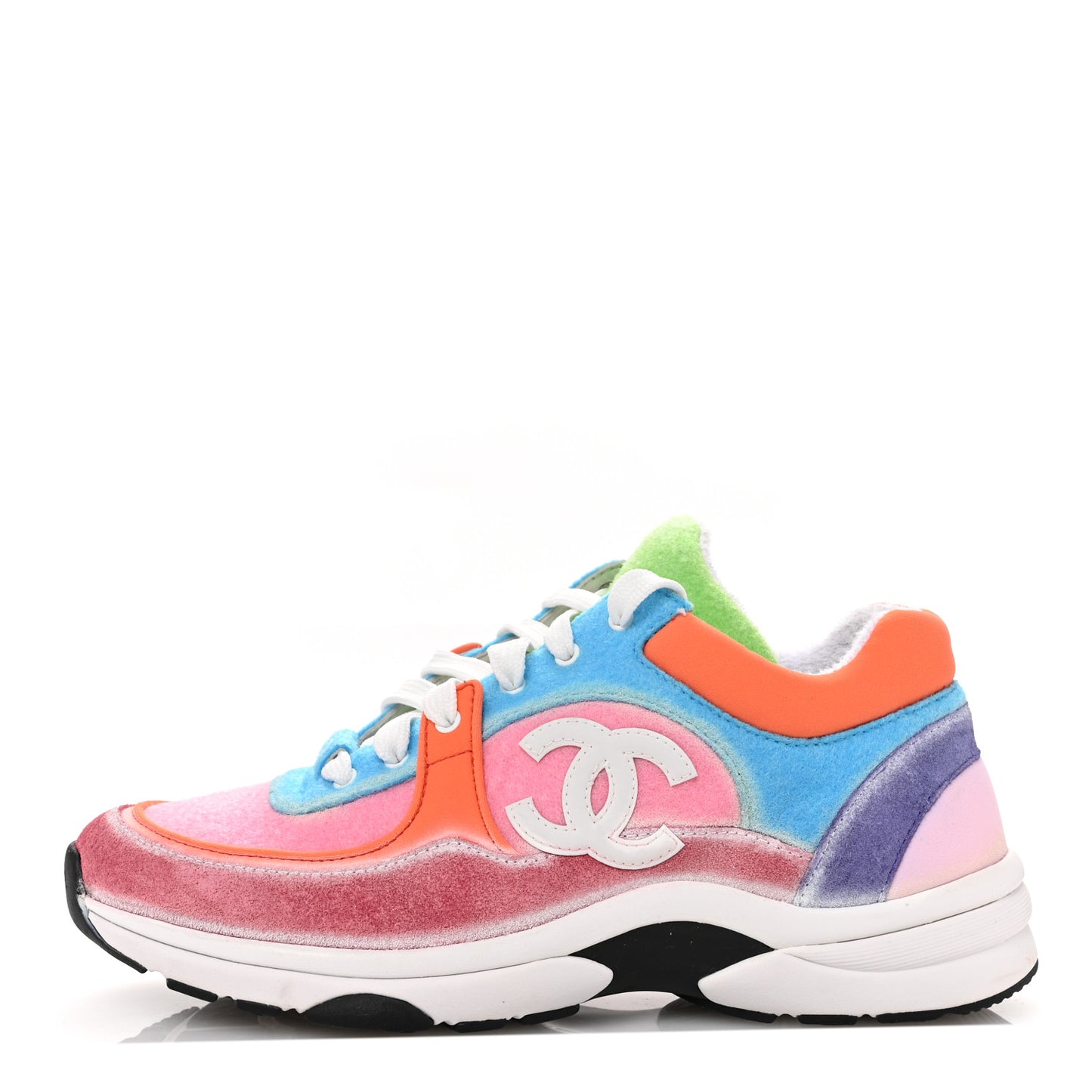 Fabric Suede Calfskin CC Sneakers 39 White Multicolor