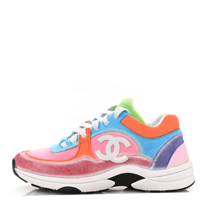 Chanel Fabric Suede Calfskin CC Sneakers 39 White Multicolor 1 of 8